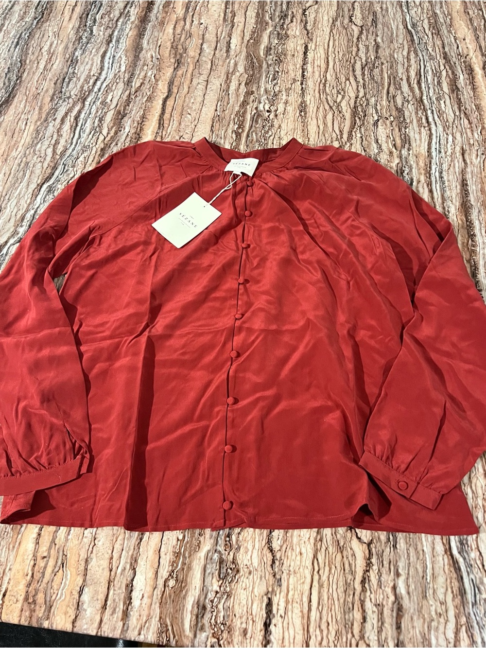Sezane Brick Red Button-Front Lightweight Shirt Jacket
